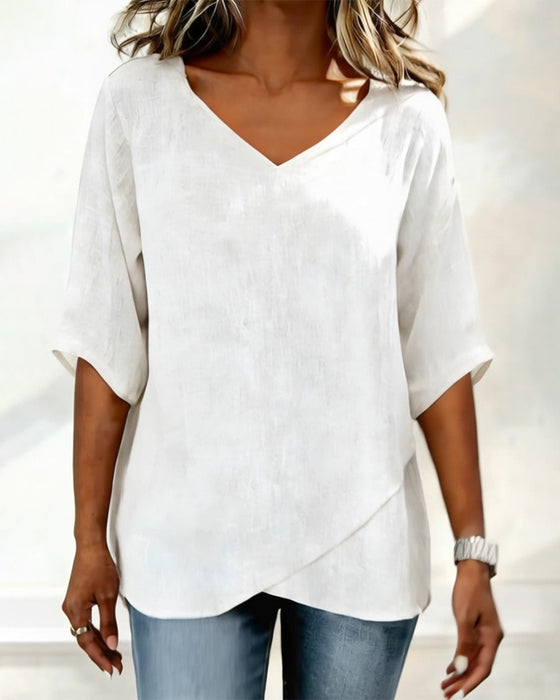 Top unregelmäßiger Saum einfarbig V-Ausschnitt