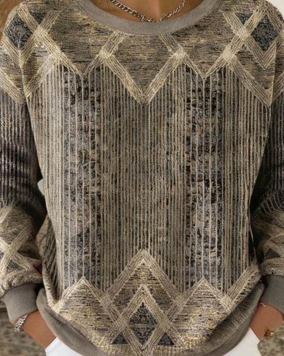 Retro Bedruckter Sweatshirt Mit Rundhalsausschnitt