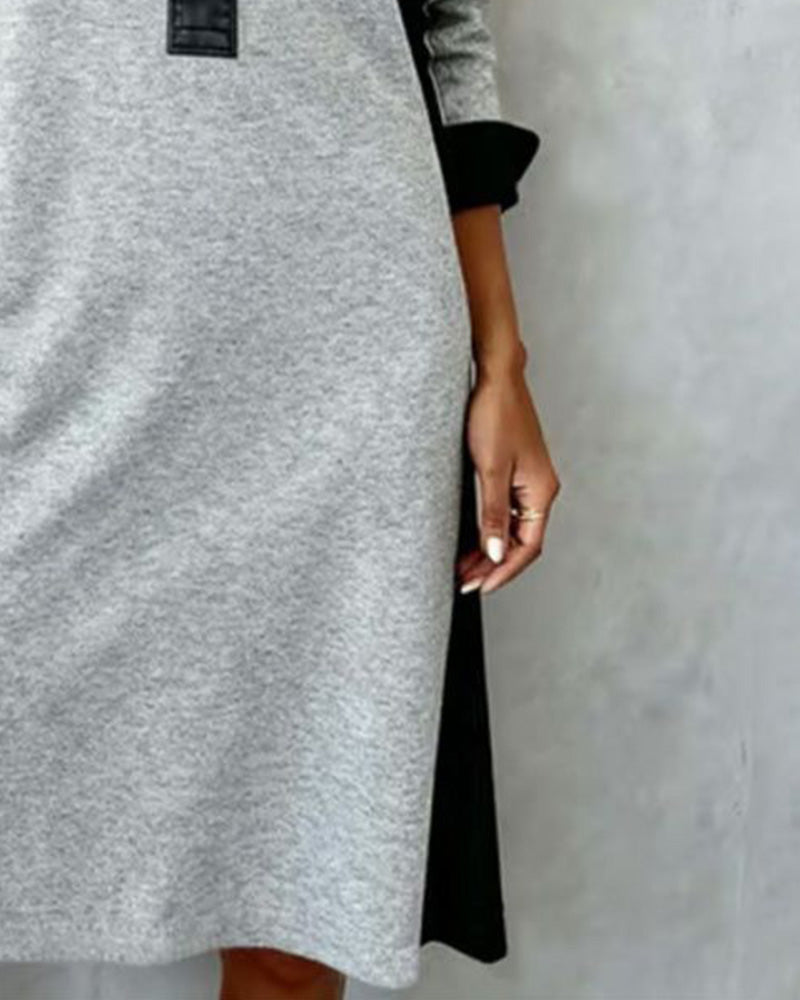 Kleid Hemdkragen Farbblock Lässig