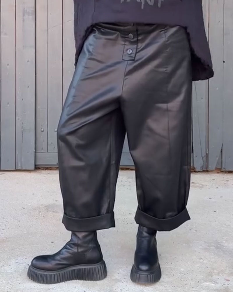 Hose Hohe Taille Weites Bein Aufgerollter Saum