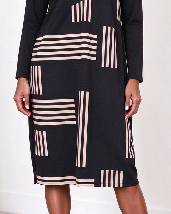 Kleid Geometrisch Gestreift V-Ausschnitt Langarm