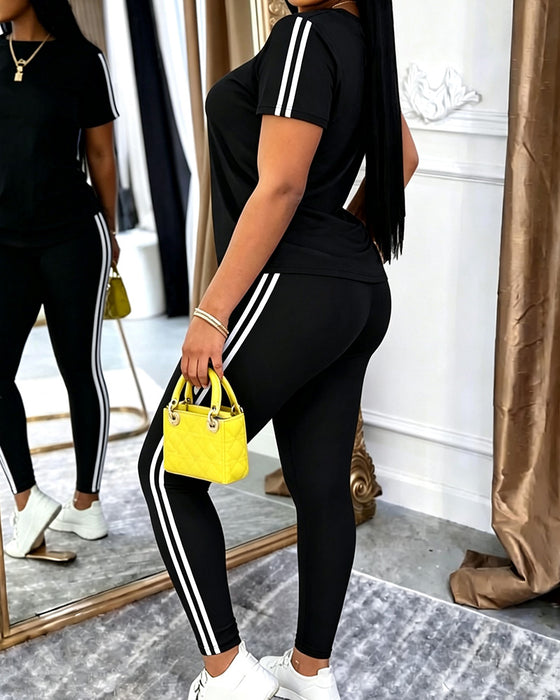 Set Gestreift Kurzarm Lang Jogginghose