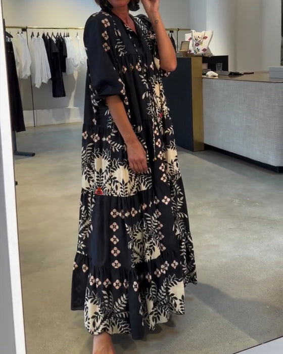 Kleid Krawatte Blumig Voll Rock Urlaub Maxi