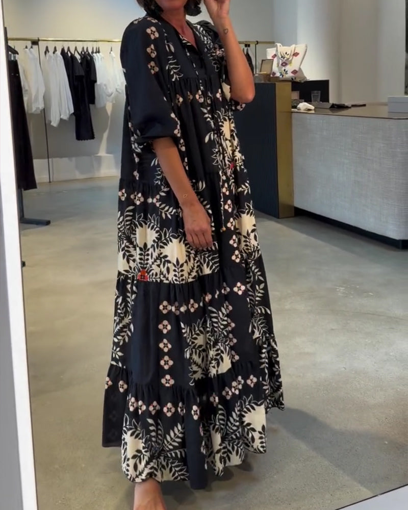 Kleid Krawatte Blumig Voll Rock Urlaub Maxi