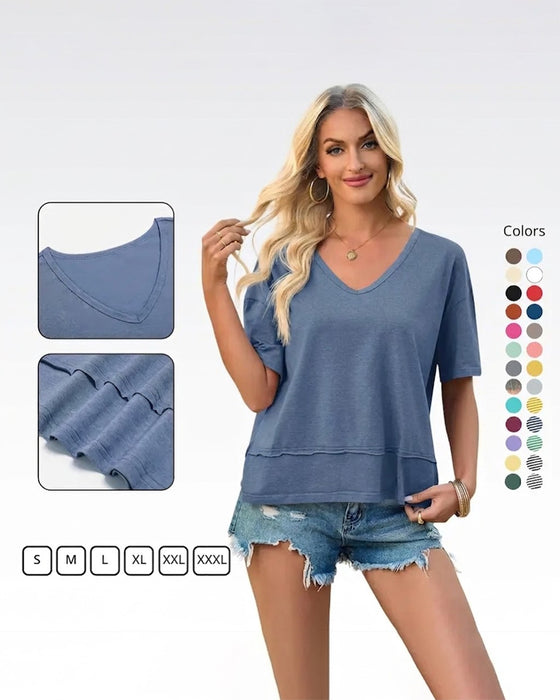 Einfarbiges T-Shirt Mit V-Ausschnitt