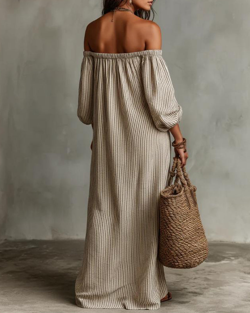 Kleid Locker Off-Shoulder Gestreift
