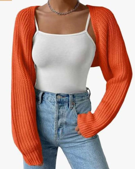 Cardigan Einfarbig Langarm Kurz