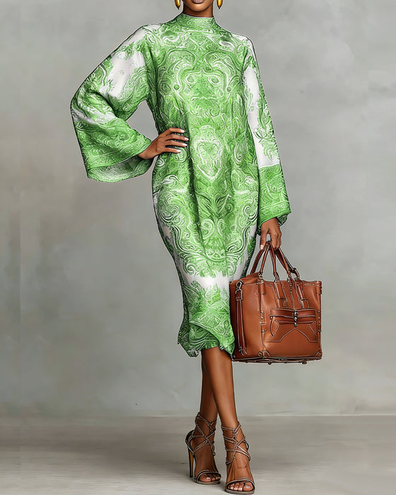 Hochgeschlossenes Kleid mit Vintage-Print