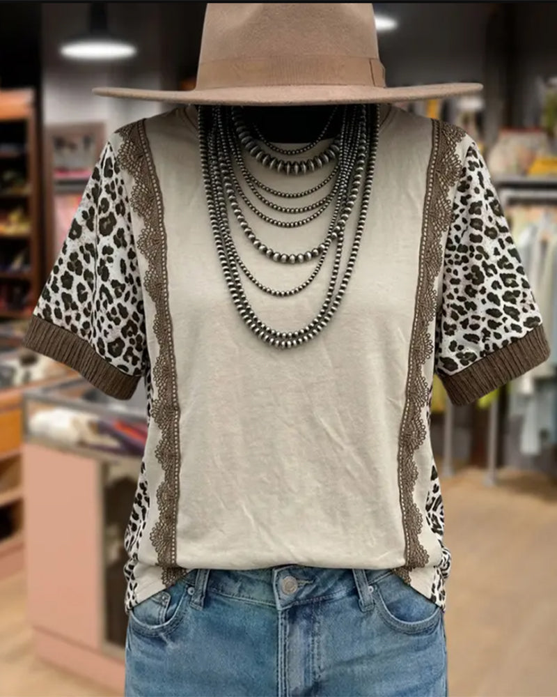T-Shirt Leopard Patchwork Spitze