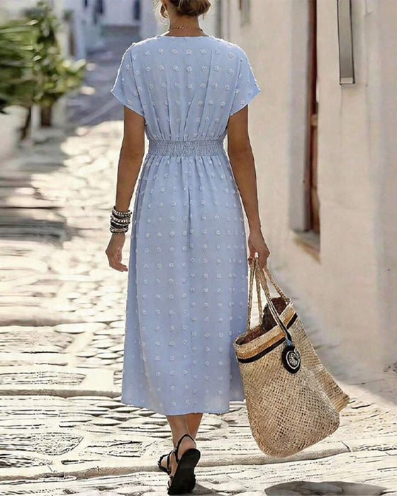 Kleid V-Ausschnitt Taille Lässig