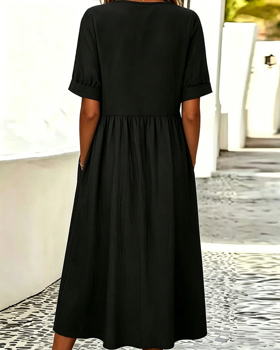Kleid Rundhals Kurzarm Einfarbig Farbe