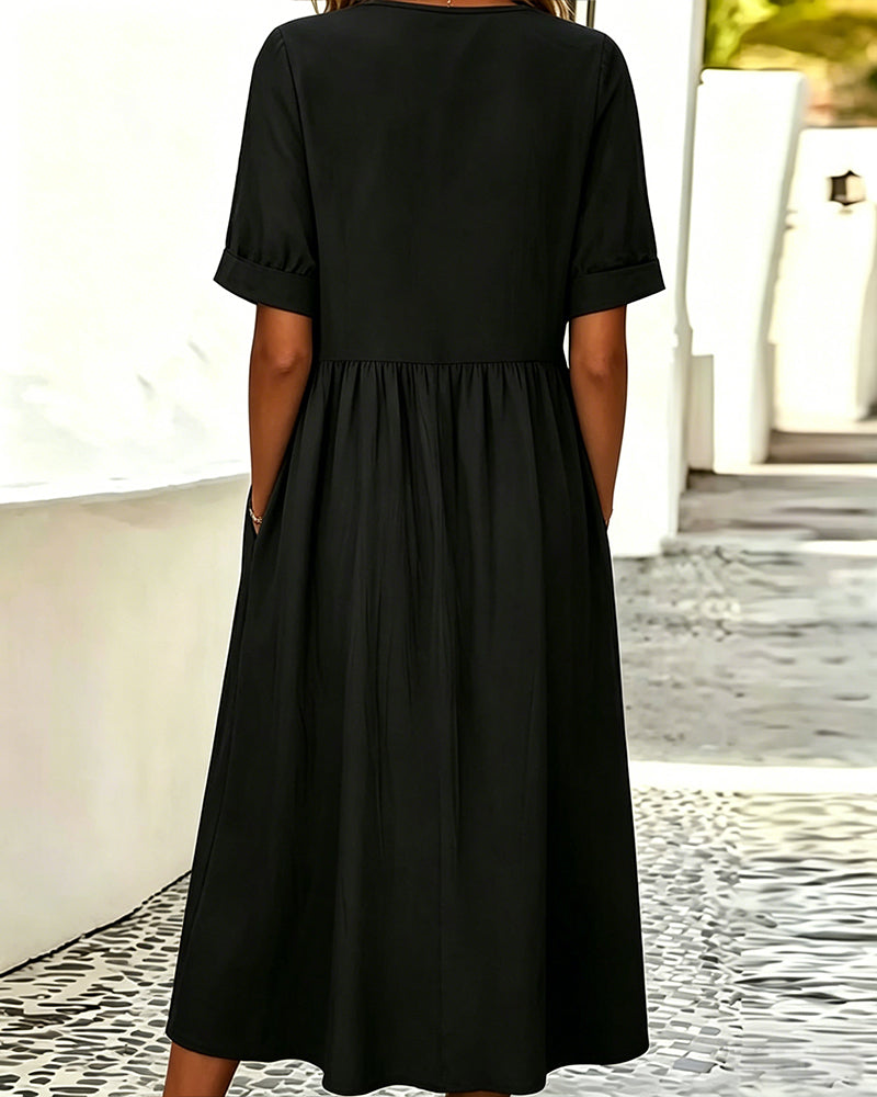 Kleid Rundhals Kurzarm Einfarbig Farbe