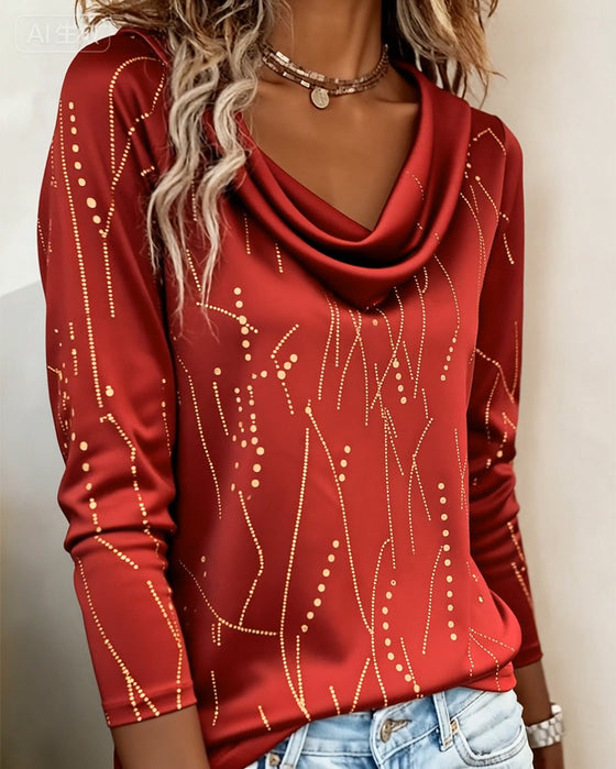 Top Cowl-Ausschnitt Mode bedruckt