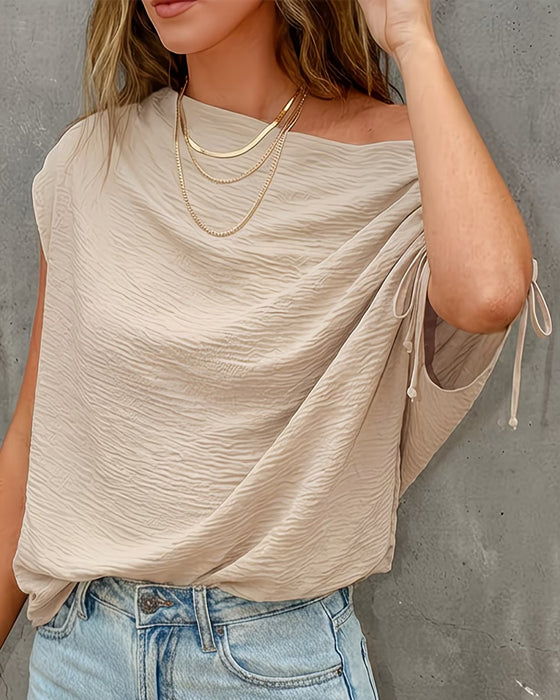 Bluse Uni Farbe Kordelzug Ein Schulter