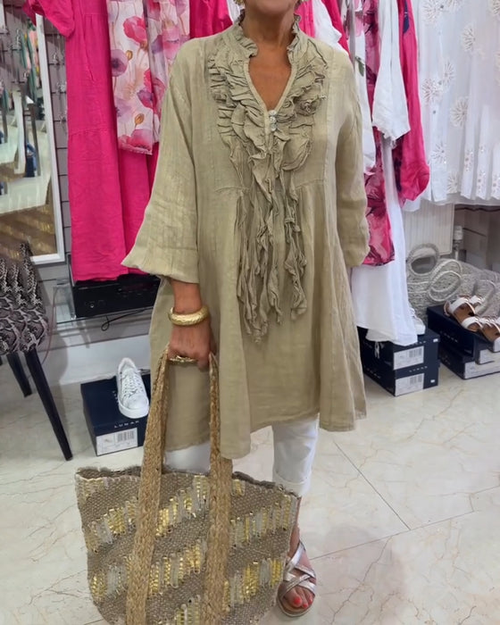 Kleid Mit Rüsche Quaste Dreiviertelarm