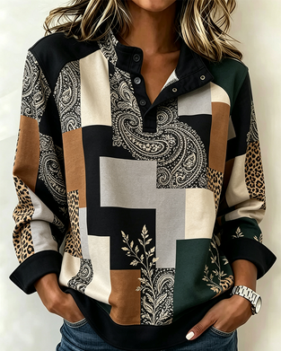Bluse Leopard Paisley Farbblock