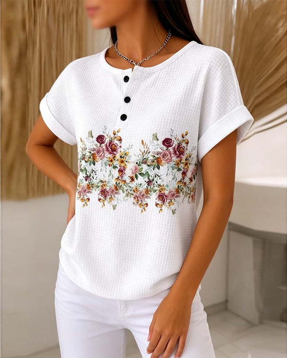 T-Shirt Rundhals Knopf Waffel