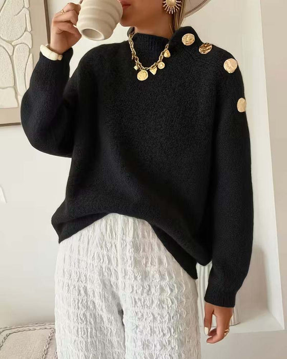 Lässiger Pullover Mit Metallknöpfen