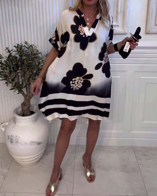 Kleid lässig Stehkragen bedruckt