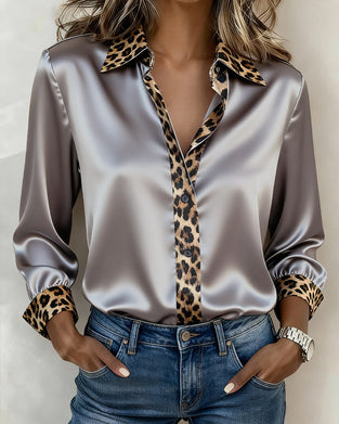 Hemd Revers Leopardenmuster Kontrast