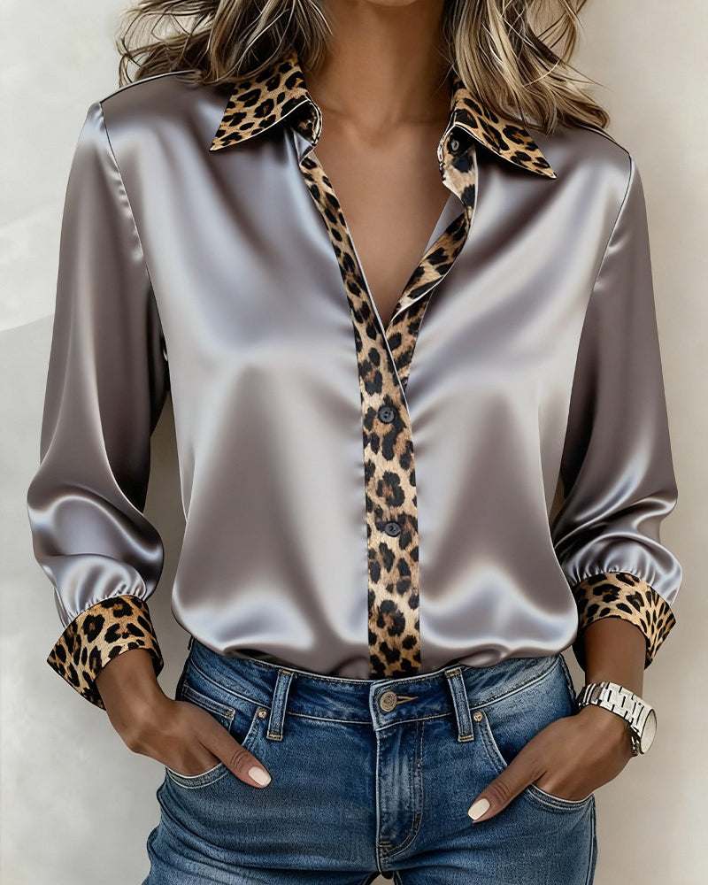 Hemd Revers Leopardenmuster Kontrast