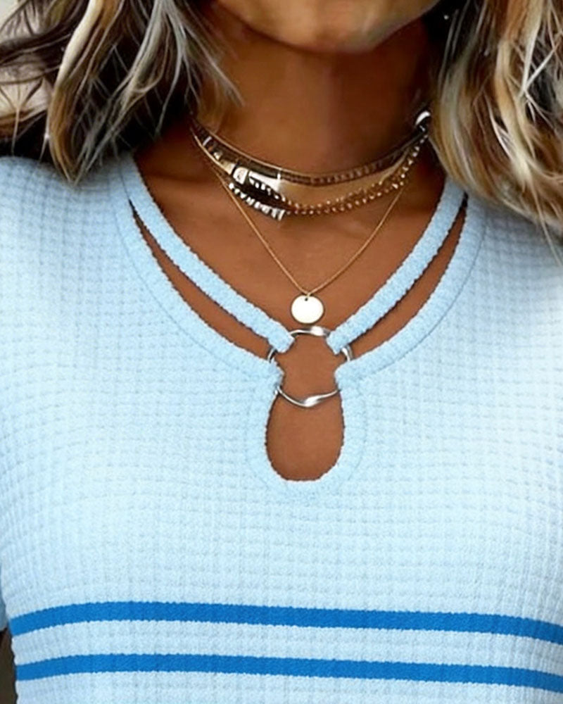 Top Geknöpft Gestreift Waffel