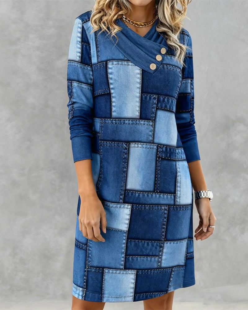 Kleid Schalkragen Mode Print