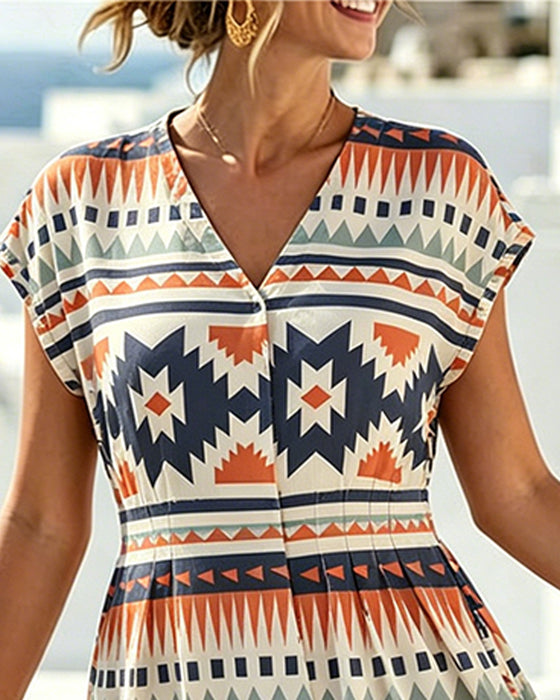 Lässiges Kleid Mit V-Ausschnitt Und Schrägausschnittschulter