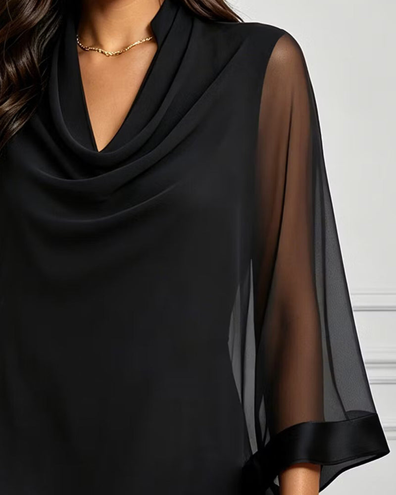 Bluse Mock Neck Unregelmäßig Uni Sheer