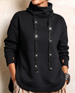Sweatshirt Hoher Hals Strass Kordelzug