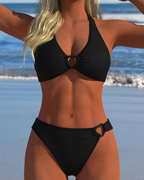 Bikini Halter Herz Schnalle Uni Farbe