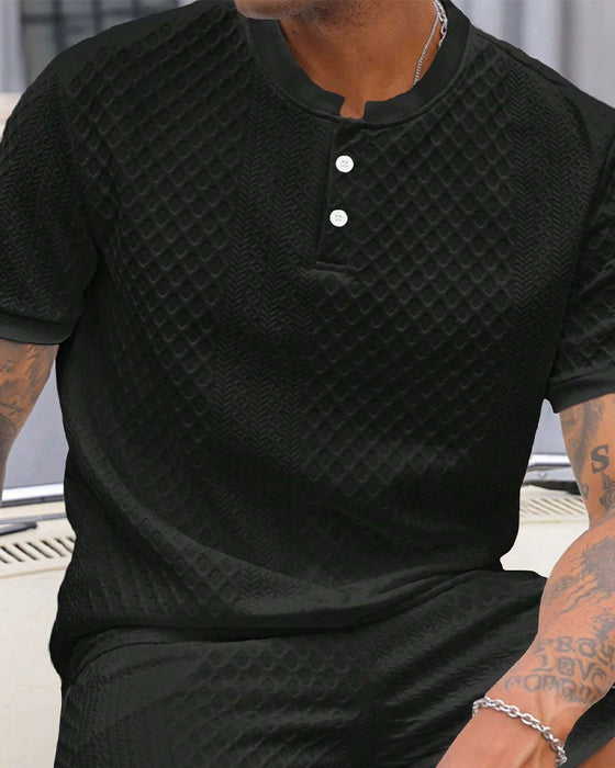 T-Shirt Herren Jacquard Stehkragen