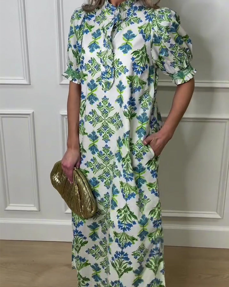 Kleid Pflanzendruck Stehkragen