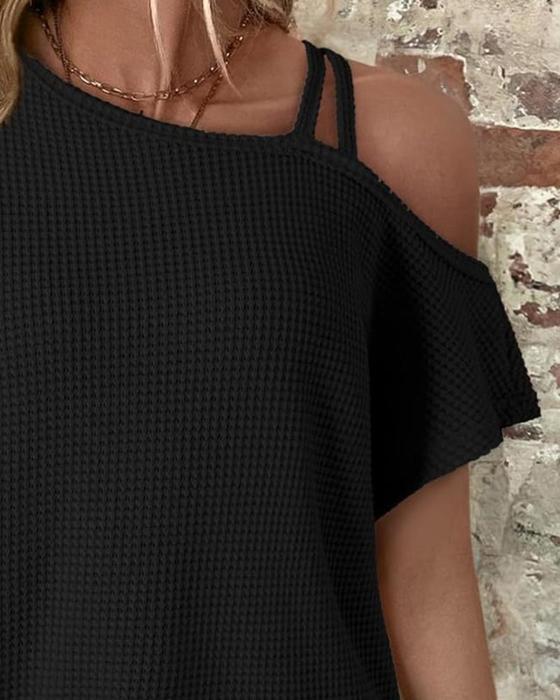 T-Shirt Kalte Schulter Waffel