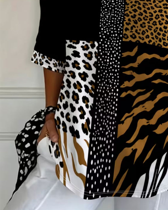 T-Shirt Leopard Zebra Rundhalsausschnitt Halbarm