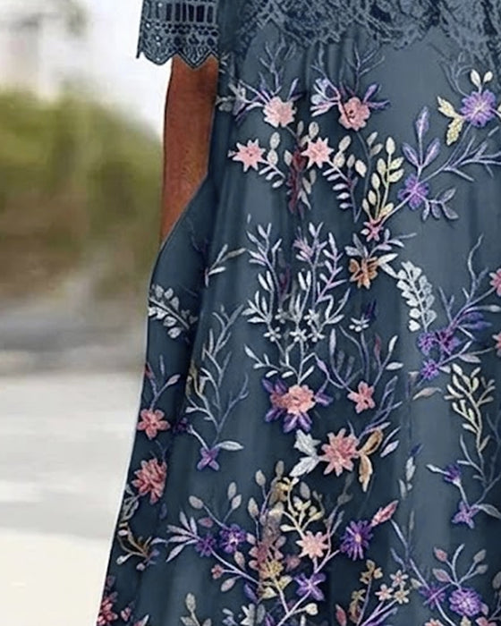 Kleid Spitze Blumenmuster Patchwork A-Linie