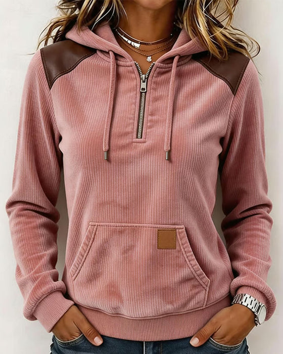 Kapuzenpullover Cord Halb Reißverschluss Mit Kapuze
