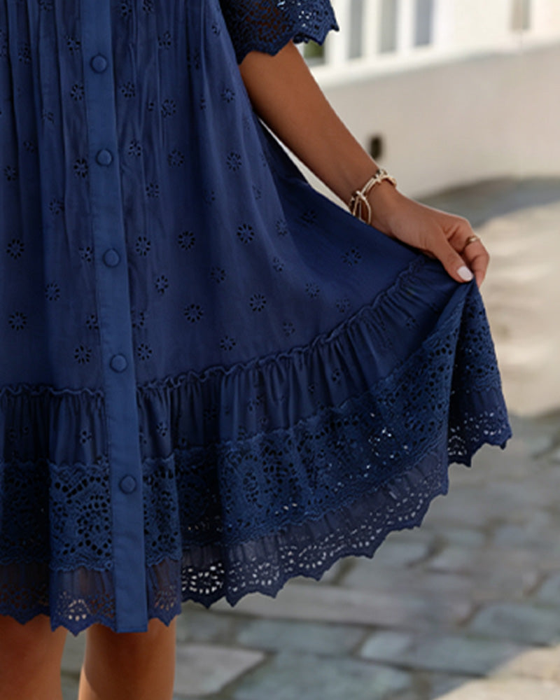 Kleid V-Ausschnitt Halbarm A-Saum