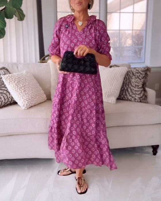 Kleid Halbärmelig Blumen A-Linie