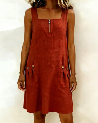 Kleid Halfter Reißverschluss Tasche Leinen