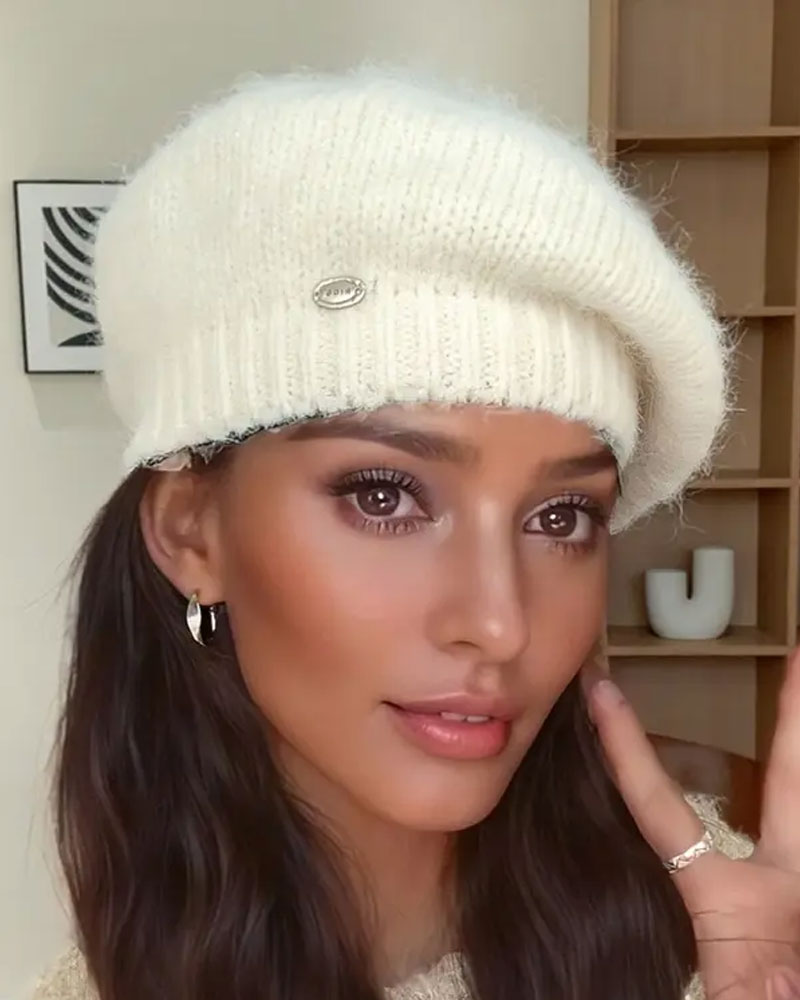 Damen Einfarbig Gestrickte Baskenmütze Beanie