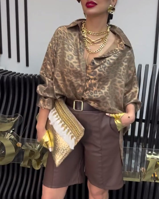 Hemd revers lose leopard print mode