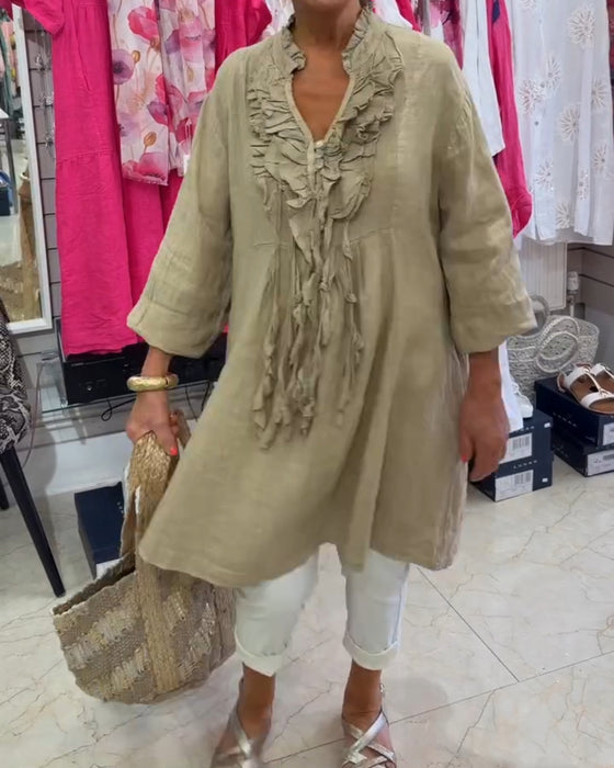 Kleid Mit Rüsche Quaste Dreiviertelarm