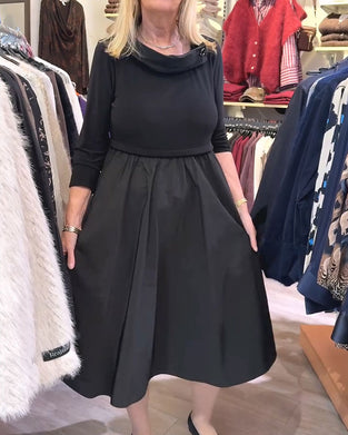 Kleid Wasserfallkragen Patchwork A-Linie Maxi