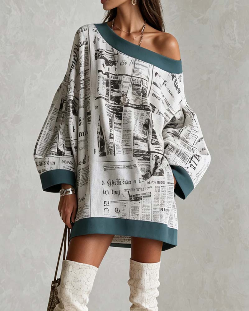 Kleid Off-Shoulder Fledermausärmel Print