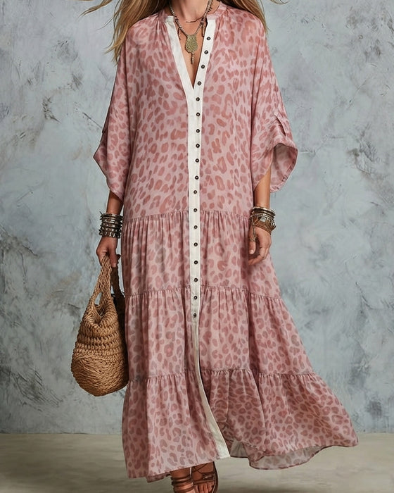 Kleid V-Ausschnitt Leopardenmuster