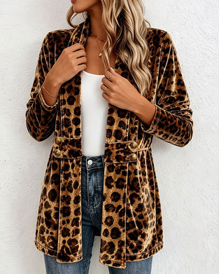 Mantel Leopardenprint Midi-Lang Cardigan