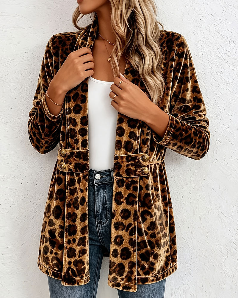 Mantel Leopardenprint Midi-Lang Cardigan