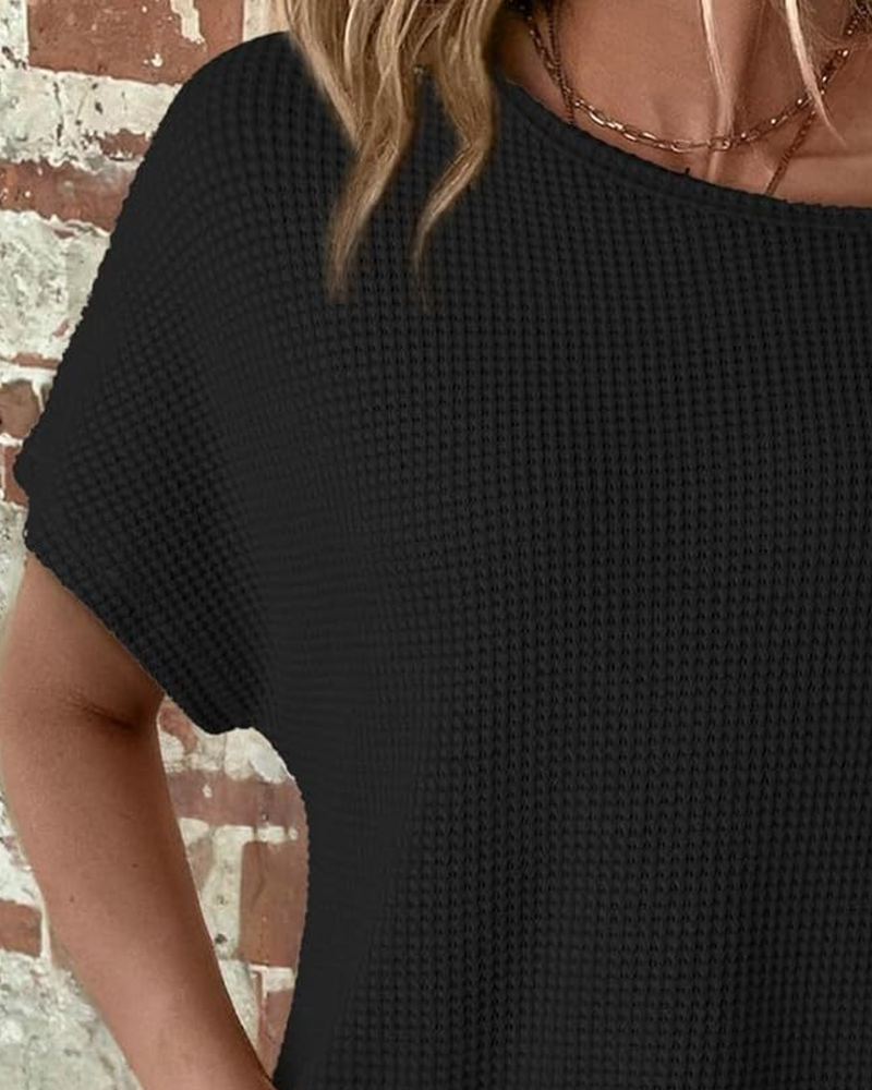 T-Shirt Kalte Schulter Waffel