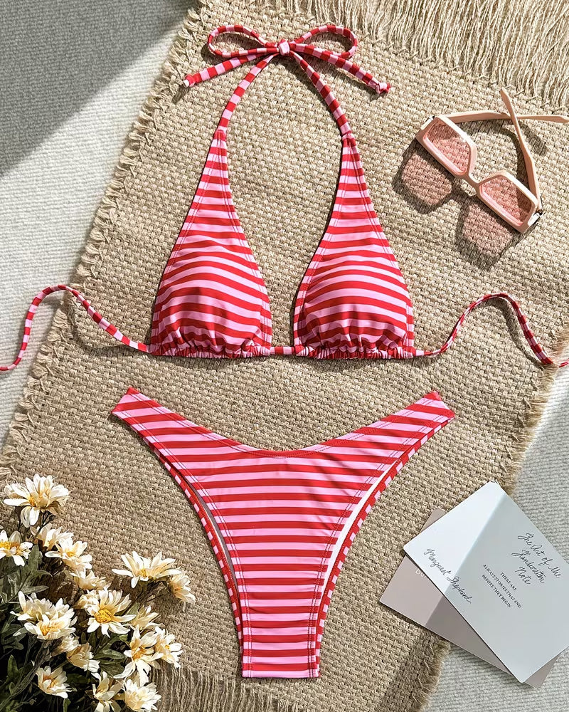 Bikini Horizontal Gestreift Halter